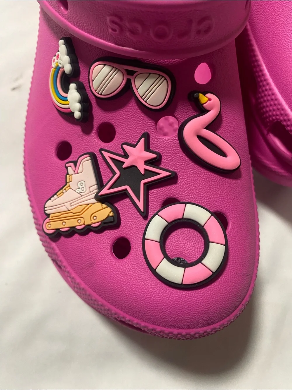 CROCS Iconic comfort Classic Platform Clog in Hot Pink with Jibbitz Charms